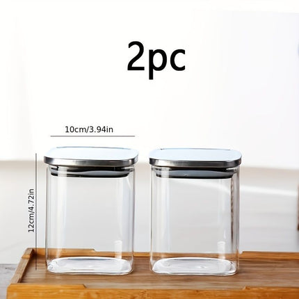 airtight storage jars, coffee bean jars, stainless steel lid, glass jars with lids, square canisters, pantry organisation, kitchen storage Australia - Clear - Size 2pcs-560ml