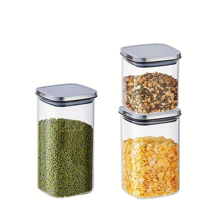 airtight storage jars, coffee bean jars, stainless steel lid, glass jars with lids, square canisters, pantry organisation, kitchen storage Australia - Clear - Size 2pcs-560ml