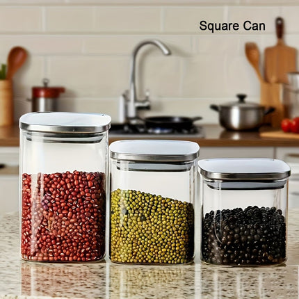 airtight storage jars, coffee bean jars, stainless steel lid, glass jars with lids, square canisters, pantry organisation, kitchen storage Australia - Clear - Size 2pcs-560ml