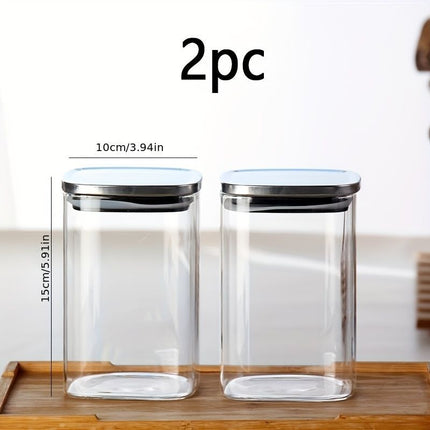 airtight storage jars, coffee bean jars, stainless steel lid, glass jars with lids, square canisters, pantry organisation, kitchen storage Australia - Clear - Size 2pcs-700ml