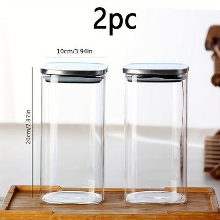 airtight storage jars, coffee bean jars, stainless steel lid, glass jars with lids, square canisters, pantry organisation, kitchen storage Australia - Clear - Size 2pcs-700ml