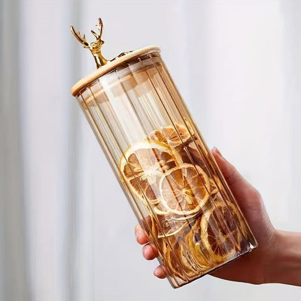 deer head storage jars, food grade canisters, coffee bean container, airtight cereal jar, grain storage set, decorative kitchen jars, pantry organization, glass canisters with lids, wooden lid jars - Clear - Size 3PCS