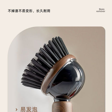 Pot Brush Wood Grain Handle Suction Cup Stand Liquid (Size 2PCS)