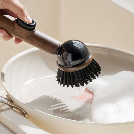 Pot Brush Wood Grain Handle Suction Cup Stand Liquid (Size 2PCS)
