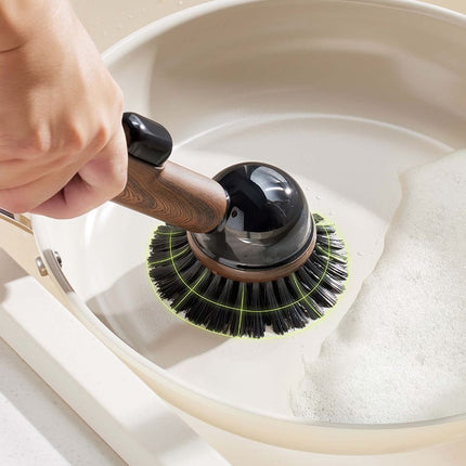 Pot Brush Wood Grain Handle Suction Cup Stand Liquid (Size 2PCS)