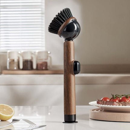 Pot Brush Wood Grain Handle Suction Cup Stand Liquid (Size 3PCS)