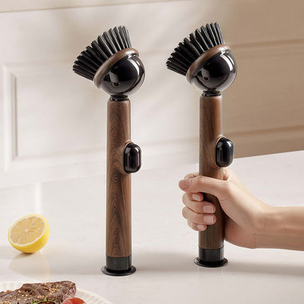 Pot Brush Wood Grain Handle Suction Cup Stand Liquid (Size 3PCS)