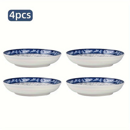 blue-and-white porcelain plate, 8.2-inch ceramic plate, floral design plate, microwave safe plate, Chinese style plate, festive dining plate, traditional Chinese porcelain, round ceramic plate, gift idea, elegant tableware - Cyan - Size 6pcs