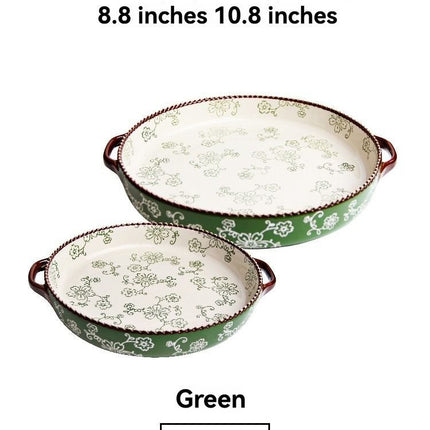 ceramic serving plate, double handled baking dish, pizza pan, cherry blossom pattern, underglaze color, home kitchenware, oven safe dish, baking tray, serving platter, Australian kitchen - Red - Size 10.8inch