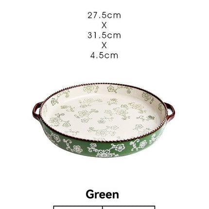 ceramic serving plate, double handled baking dish, pizza pan, cherry blossom pattern, underglaze color, home kitchenware, oven safe dish, baking tray, serving platter, Australian kitchen - Red - Size 10.8inch