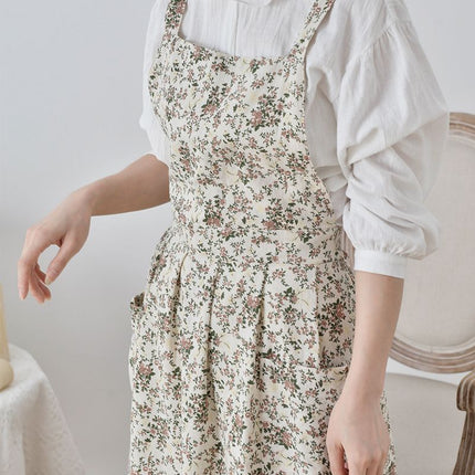 cotton apron, waterproof apron, Korean-style apron, adjustable apron, extended apron, floral print apron, kitchen apron, Australian kitchen, cooking apron, gift for cook - Camel - Size M