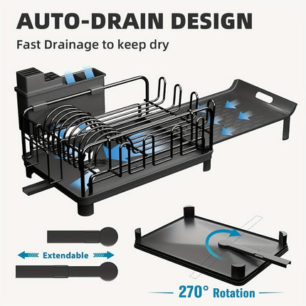 Extendable Dish Drying Rack, Rust Proof Dish Rack (Size Black)