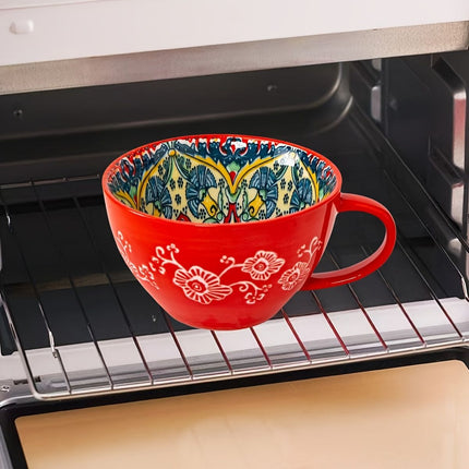 Bohemian Ceramic Cups Vibrant Floral Drinkware Hand-Painted Coffee Cups Unique - Gulanduo - Size 400ml