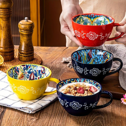 Bohemian Ceramic Cups Vibrant Floral Drinkware Hand-Painted Coffee Cups Unique - Gulanduo - Size 400ml