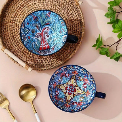 Bohemian Ceramic Cups Vibrant Floral Drinkware Hand-Painted Coffee Cups Unique - Isdil - Size 400ml