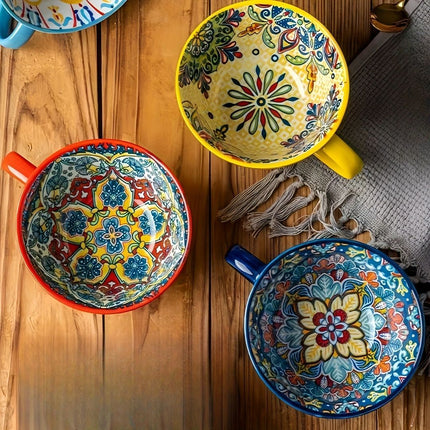 Bohemian Ceramic Cups Vibrant Floral Drinkware Hand-Painted Coffee Cups Unique - Landwind - Size 400ml