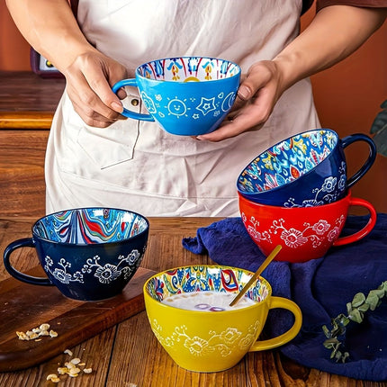Bohemian Ceramic Cups Vibrant Floral Drinkware Hand-Painted Coffee Cups Unique - Miro Sunshine - Size 400ml