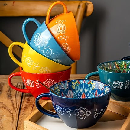 Bohemian Ceramic Cups Vibrant Floral Drinkware Hand-Painted Coffee Cups Unique - Sunflower - Size 400ml