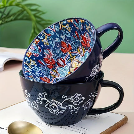 Bohemian Ceramic Cups Vibrant Floral Drinkware Hand-Painted Coffee Cups Unique - Sunflower - Size 400ml