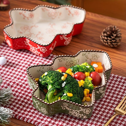 Christmas baking dish, ceramic baking ware, festive tableware, food-grade baking dish, heat-resistant dish, holiday dinnerware, Australian kitchen, Christmas gift idea, ceramic bakeware Australia - Red - Size 800ML