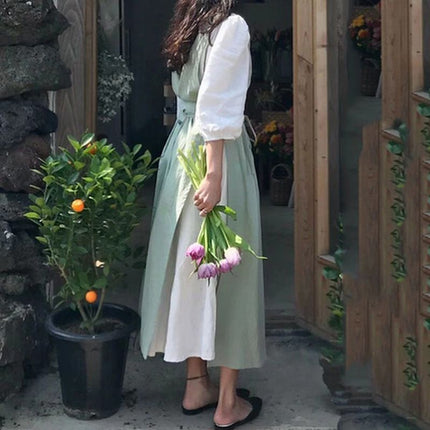 French retro apron, anti-stain apron, women's linen apron, flower shop apron, coffee shop apron, gardening apron, literary apron, adjustable apron, Australian apron, stylish work apron - Beige - Size M