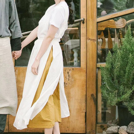 French retro apron, anti-stain apron, women's linen apron, flower shop apron, coffee shop apron, gardening apron, literary apron, adjustable apron, Australian apron, stylish work apron - Beige - Size M