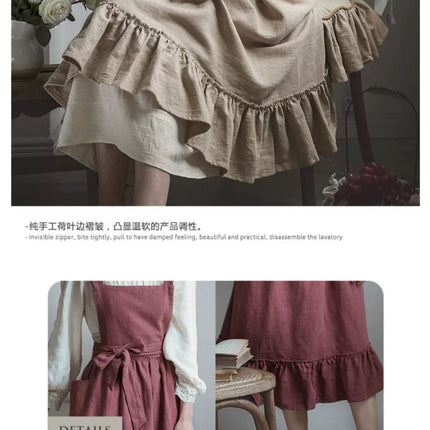 French retro apron, anti-stain apron, women's linen apron, flower shop apron, coffee shop apron, gardening apron, literary apron, adjustable apron, Australian apron, stylish work apron - Camel - Size M