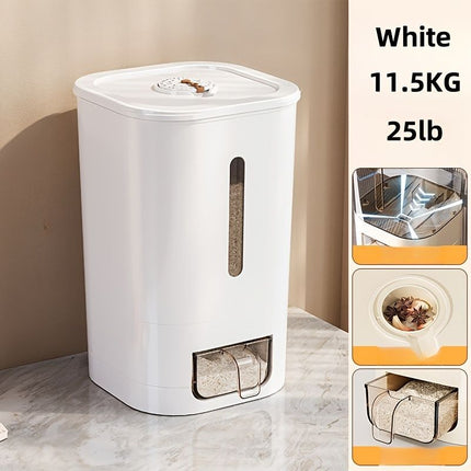 rice storage container, moisture-proof container, sealed food storage, flour storage, grain storage, pet food storage, bulk food container, airtight food container, pantry organization, Australian kitchen storage - Creamy and transparent - Size 23L