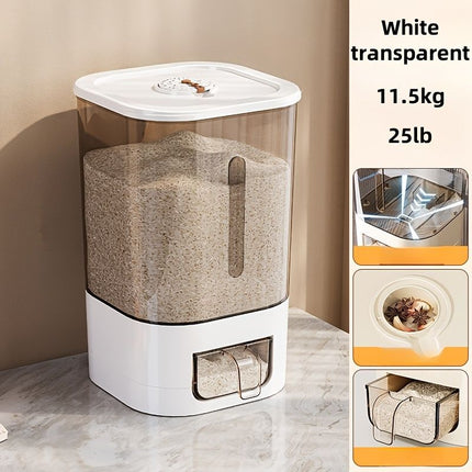 rice storage container, moisture-proof container, sealed food storage, flour storage, grain storage, pet food storage, bulk food container, airtight food container, pantry organization, Australian kitchen storage - Creamy and transparent - Size 23L