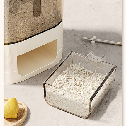 rice storage container, moisture-proof container, sealed food storage, flour storage, grain storage, pet food storage, bulk food container, airtight food container, pantry organization, Australian kitchen storage - Creamy and transparent - Size 23L