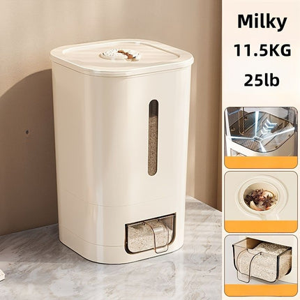 rice storage container, moisture-proof container, sealed food storage, flour storage, grain storage, pet food storage, bulk food container, airtight food container, pantry organization, Australian kitchen storage - White and transparent - Size 23L