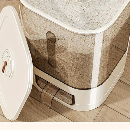 rice storage container, moisture-proof container, sealed food storage, flour storage, grain storage, pet food storage, bulk food container, airtight food container, pantry organization, Australian kitchen storage - White and transparent - Size 23L