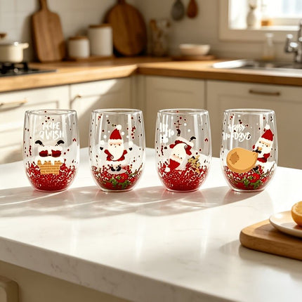 Christmas glass set, double walled glasses, borosilicate glass, festive drinkware, holiday gift, Australian Christmas, thermal insulated glasses, reusable glass cups - Random patterns - Size 4pcs
