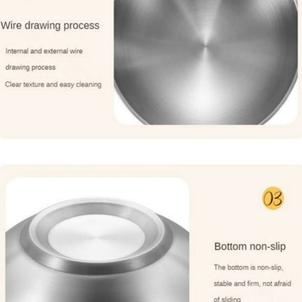 Stainless Steel Noodle Bowls Double-Layered Bowls Heat Insulation Bowls 5-Piece - Silver - Size Pack of 5 pieces