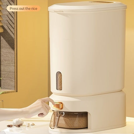 large capacity rice dispenser, measuring cup, time scale, plastic grain storage container, sealed food storage, insect proof food storage, moisture proof food storage, flour storage, pet food storage, Australian kitchen - Creamy - Size 20L
