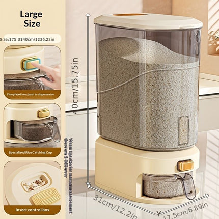 large capacity rice dispenser, measuring cup, time scale, plastic grain storage container, sealed food storage, insect proof food storage, moisture proof food storage, flour storage, pet food storage, Australian kitchen - Creamy - Size 20L