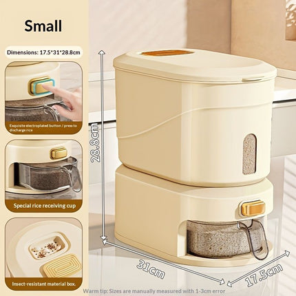 large capacity rice dispenser, measuring cup, time scale, plastic grain storage container, sealed food storage, insect proof food storage, moisture proof food storage, flour storage, pet food storage, Australian kitchen - gray and transparent - Size 10L