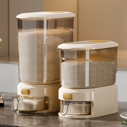 large capacity rice dispenser, measuring cup, time scale, plastic grain storage container, sealed food storage, insect proof food storage, moisture proof food storage, flour storage, pet food storage, Australian kitchen - gray and transparent - Size 10L