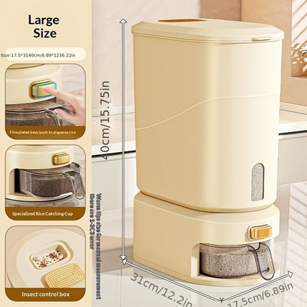 large capacity rice dispenser, measuring cup, time scale, plastic grain storage container, sealed food storage, insect proof food storage, moisture proof food storage, flour storage, pet food storage, Australian kitchen - gray and transparent - Size 20L