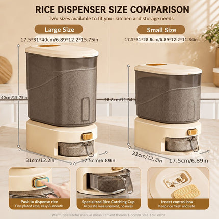 large capacity rice dispenser, measuring cup, time scale, plastic grain storage container, sealed food storage, insect proof food storage, moisture proof food storage, flour storage, pet food storage, Australian kitchen - gray and transparent - Size 20L