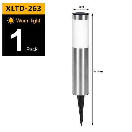 solar lawn lights, stainless steel outdoor lights, 3-LED garden lights, waterproof outdoor lights, modern outdoor lighting, cylindrical solar lights, Australian outdoor lights - Black warm light - Size 2PCS
