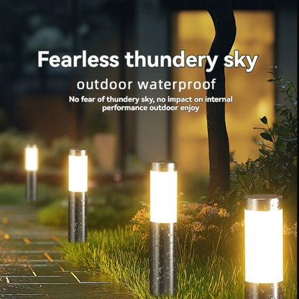 solar lawn lights, stainless steel outdoor lights, 3-LED garden lights, waterproof outdoor lights, modern outdoor lighting, cylindrical solar lights, Australian outdoor lights - Silver - toned warm light - Size 2PCS