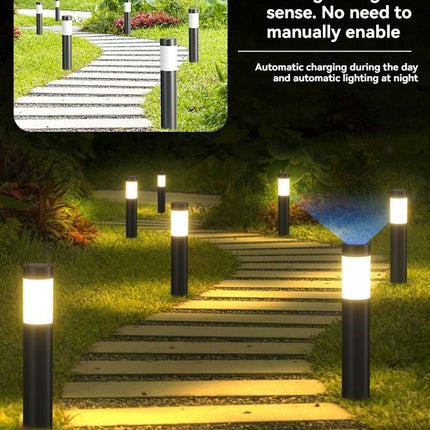 solar lawn lights, stainless steel outdoor lights, 3-LED garden lights, waterproof outdoor lights, modern outdoor lighting, cylindrical solar lights, Australian outdoor lights - Silver - toned warm light - Size 2PCS
