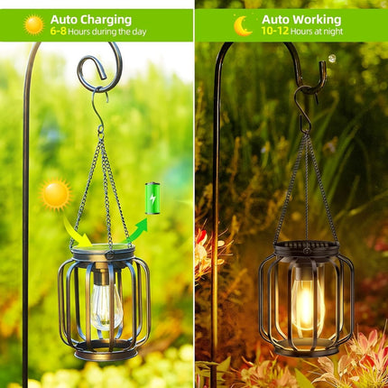 Solar Outdoor Hanging Lanterns, Metal Lanterns for Garden (Size 2PCS)