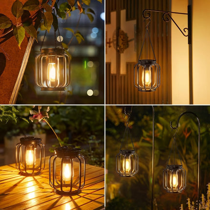 Solar Outdoor Hanging Lanterns, Metal Lanterns for Garden (Size 2PCS)