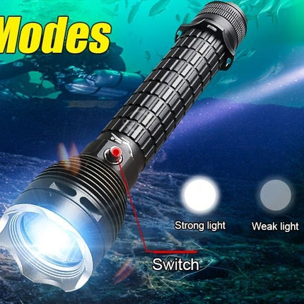 LED diving flashlight, high-lumen flashlight, 26650 battery flashlight, professional diving flashlight, multi-mode flashlight, anti-slip flashlight, underwater torch, outdoor lighting, Australia - Black - Size é»„å…‰