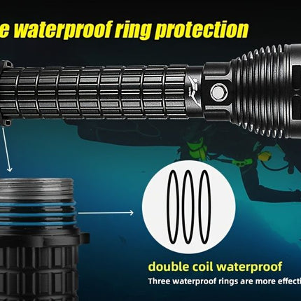 LED diving flashlight, high-lumen flashlight, 26650 battery flashlight, professional diving flashlight, multi-mode flashlight, anti-slip flashlight, underwater torch, outdoor lighting, Australia - Black - Size é»„å…‰