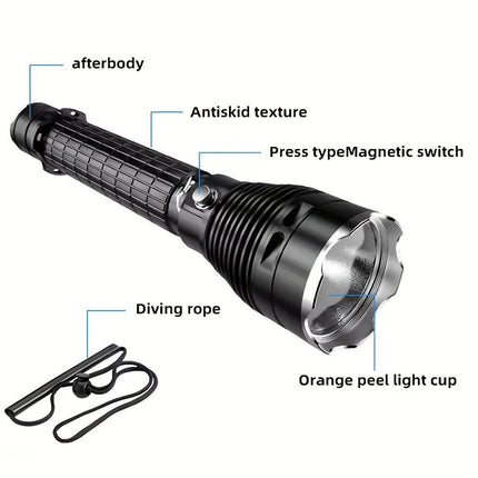 LED diving flashlight, high-lumen flashlight, 26650 battery flashlight, professional diving flashlight, multi-mode flashlight, anti-slip flashlight, underwater torch, outdoor lighting, Australia - Black - Size é»„å…‰