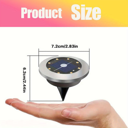 solar ground disk lights, outdoor lighting Australia, 8 LED lights, stainless steel solar lights, path lighting, garden driveway lights, courtyard lawn lighting, solar powered ground lights, energy efficient garden lights, automatic dusk to dawn lights -