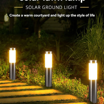 Solar Lawn Lights Stainless Steel Outdoor Lights 3-LED Garden Lights Waterproof - Black warm light - Size 2PCS